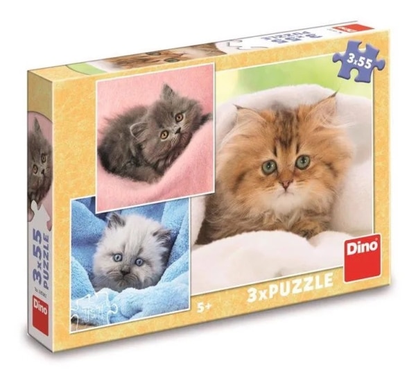 Dino Puzzel - Schattige Kittens - 3 x 55 Stukjes