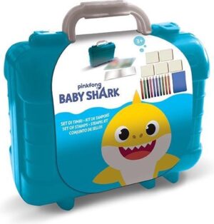 Multi print stempelkoffer baby shark, met 5 houten stempels