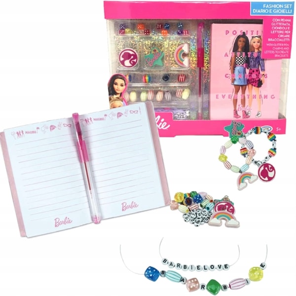 Barbie sieradenset bedels armbanden glitterpen en Dagboek
